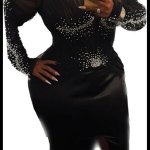 Elegant Black Maxi Dress with Pearl Accents